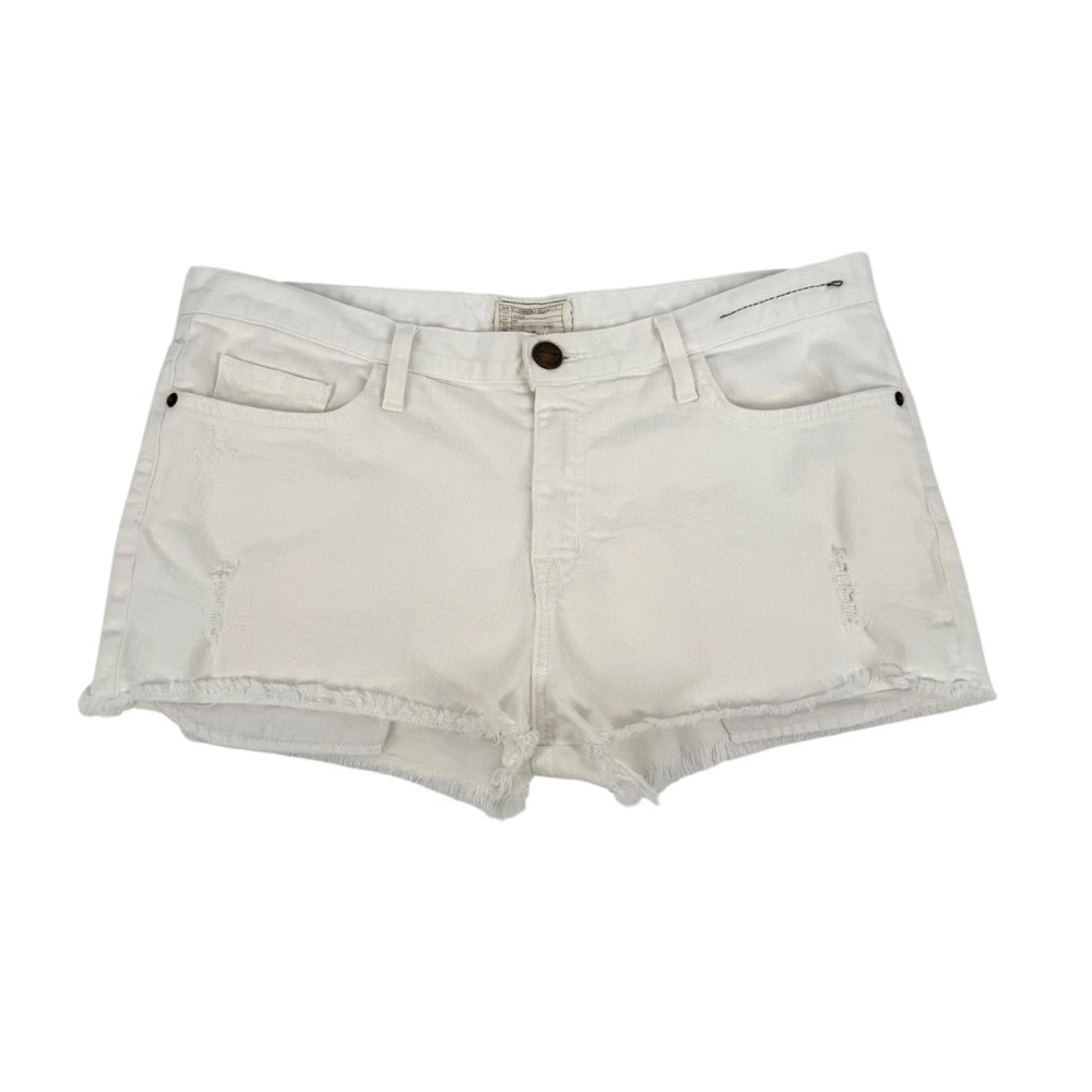 Current Elliott Cut-Off Jean Shorts Womens Size 31 White Denim Raw Hem Distress